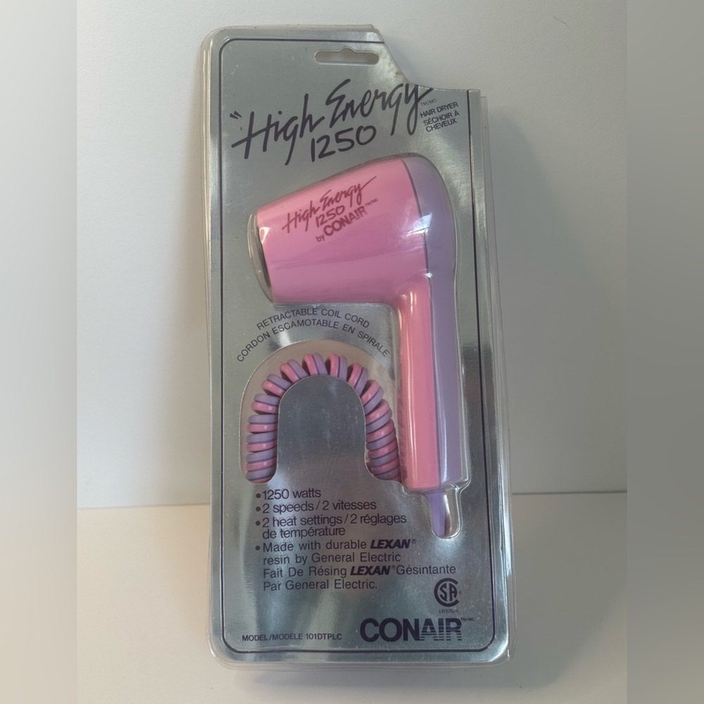 Conair 1250 High Energy Pink Hair Dryer Model 101DTPLC 90s Y2K Compact Travel